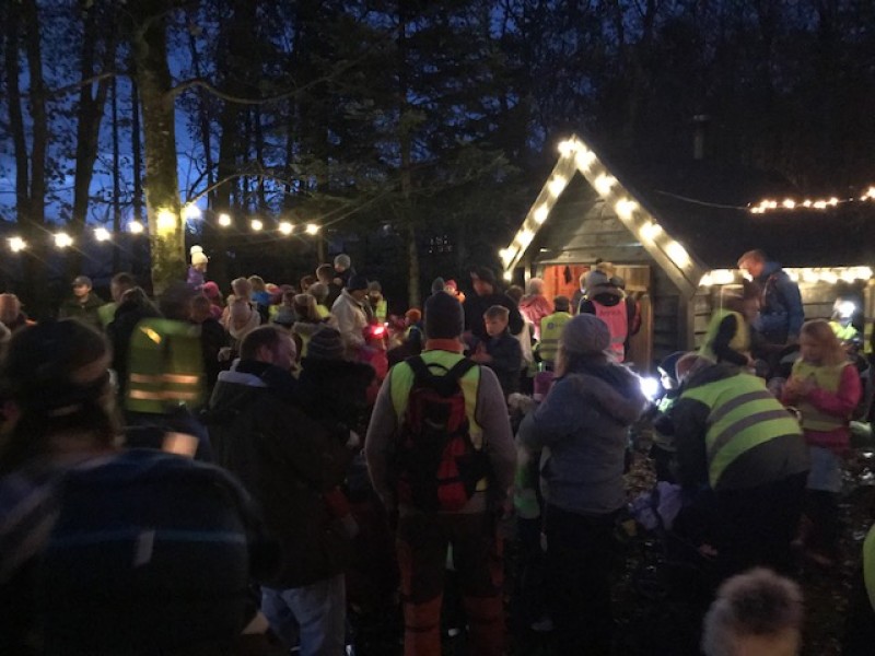 Lysfest ved hytta vår i skogen